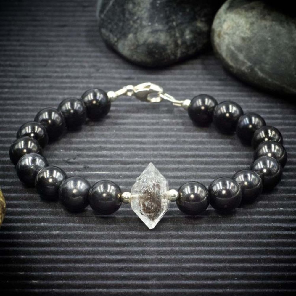 Shungite and Herkimer Diamond Bracelet - Handmade to Order